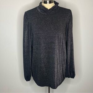 Who What Wear Metallic Sparkle Mock Neck Blouse